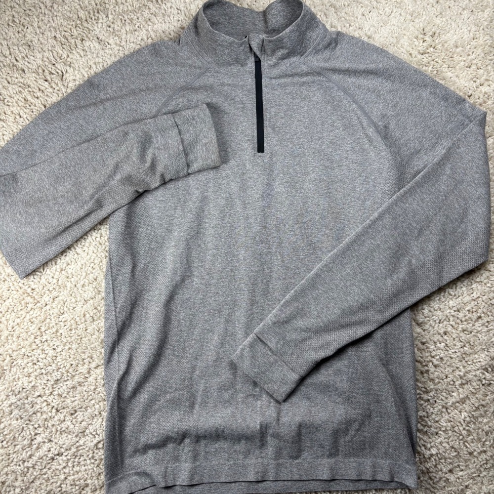 Fabletics Mens Quarter Zip Pullover Medium Gray Performance Long Sleeve - Picture 6 of 7